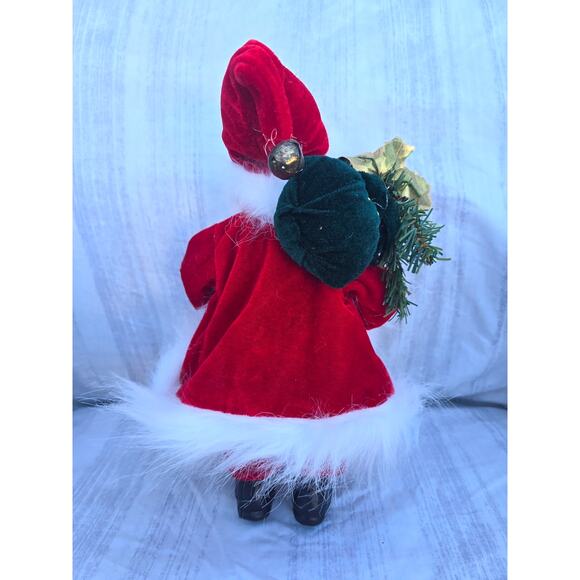 Vintage Santa Claus Holiday Figurine Red Velvet Coat Faux Fur Trim 14" Tall - Picture 2 of 2